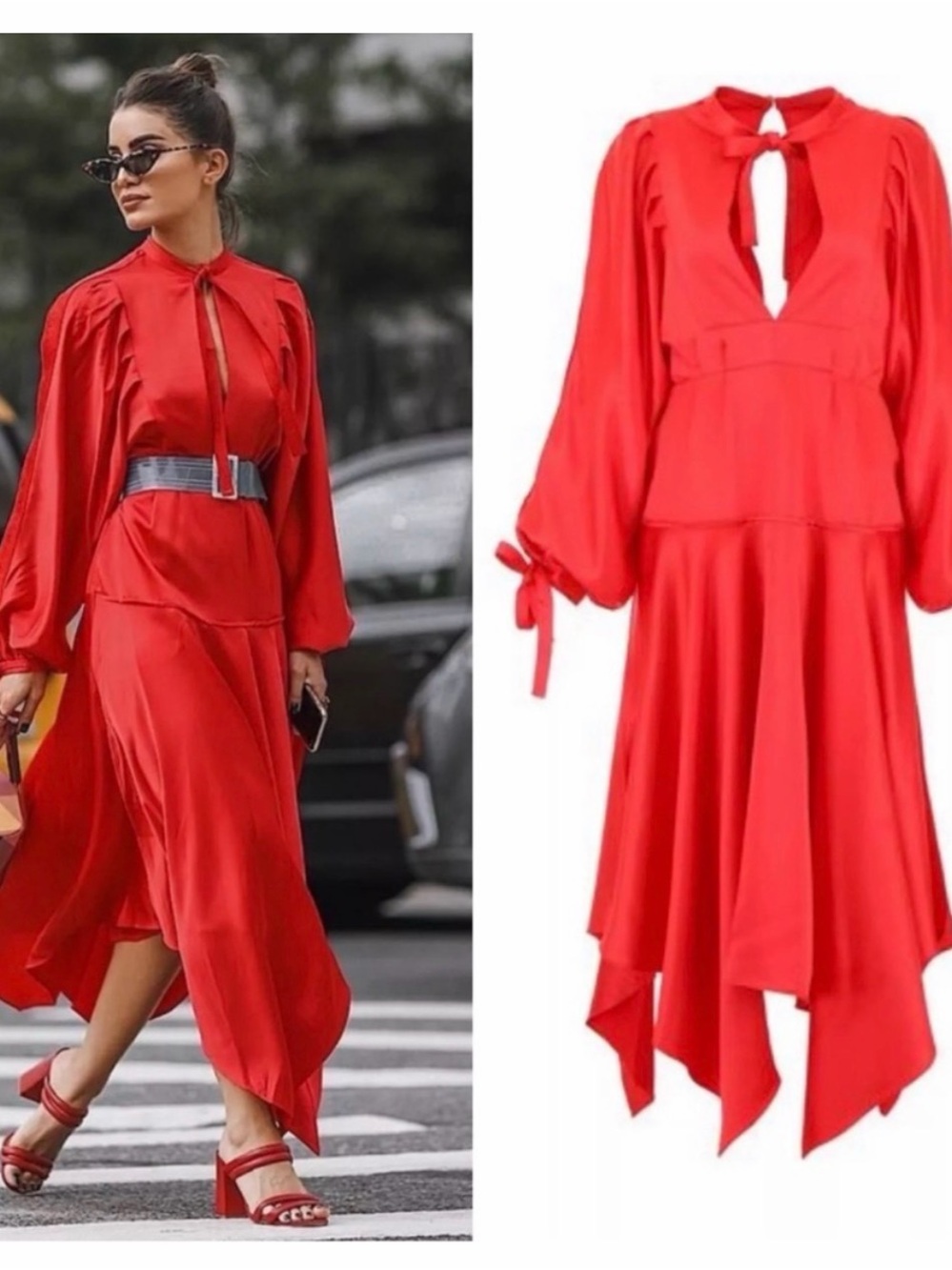 Self-Portrait Red Satin Midi Dress